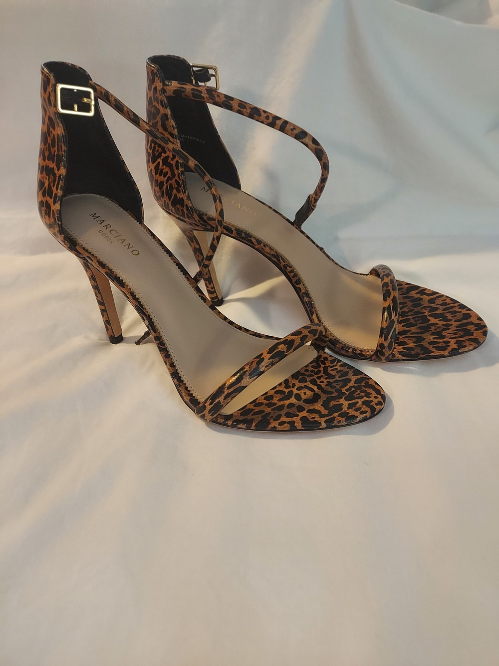 Marciano Leopard-Print Strappy Stiletto Heels - Brown/Black